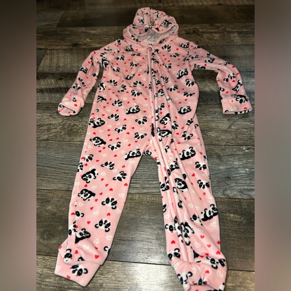Urban Kids 18-24 months pink onesie with hood and ears pandas and hearts - Picture 4 of 5